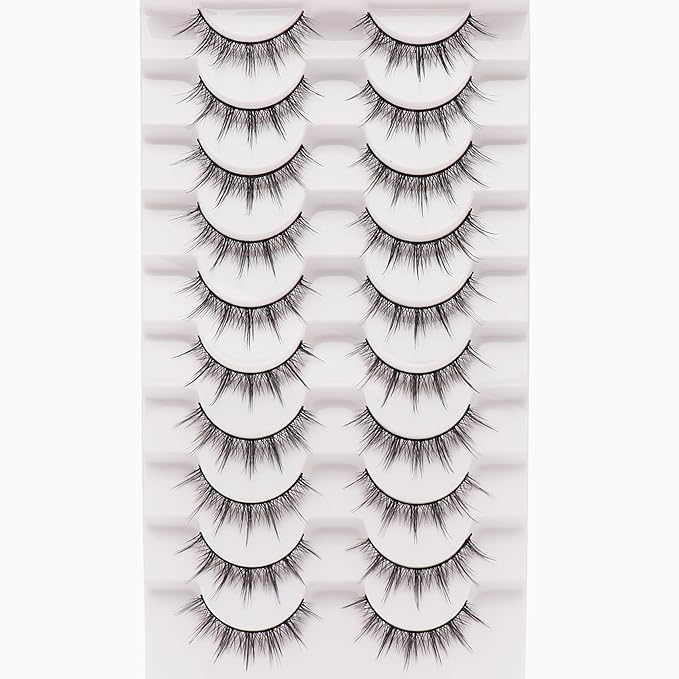 Losha Manga Lashes Fluffy Faux Mink Lashes Natural Look 10 Pairs Asian False Eyelashes Pack Look Like Individual Clusters (BC009)