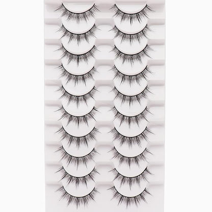 Losha Manga Lashes Fluffy Faux Mink Lashes Natural Look 10 Pairs Asian False Eyelashes Pack Look Like Individual Clusters (BC009)