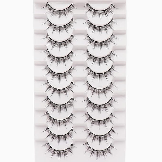 Losha Manga Lashes Fluffy Faux Mink Lashes Natural Look 10 Pairs Asian False Eyelashes Pack Look Like Individual Clusters (BC009)