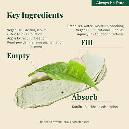 Real Green Tea Pore Deep Cleanser 100ml (3.38oz) - Soothing Clay Pack to Foam Face Wash -Blackhead Remover, Deep Pore Purifying Cleanser for Dry Skin, Gentle Korean Skincare