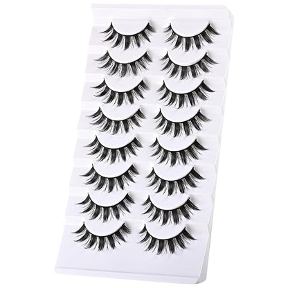 Manga Lashes Anime False Eyelashes Cat Eye Lash Strips Manhua Eye Lashes Natural Look Doll Spike Wispy Fake Mink Lashes Fluffy Eyelash Pack 8 Pairs 8-15mm Short Manhwa Pestañas for Women