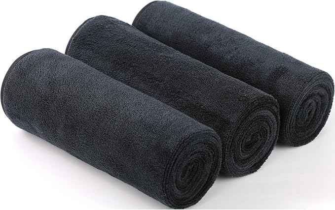 Microfiber Gym Towels Bigger Size Super Soft for Exercise Fitness, Sports, Workout, 380-GSM 15-Inch x 31-Inch Quick-Drying Towels (Black, 3 Pack)