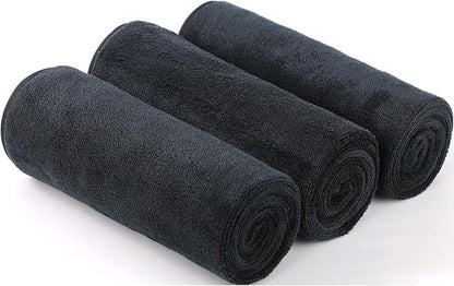 Microfiber Gym Towels Bigger Size Super Soft for Exercise Fitness, Sports, Workout, 380-GSM 15-Inch x 31-Inch Quick-Drying Towels (Black, 3 Pack)