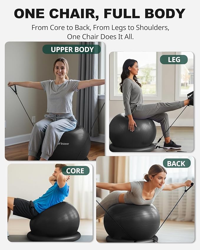 Trideer Ball Chair - Yoga Ball with Base & Bands for Home Gym Workout