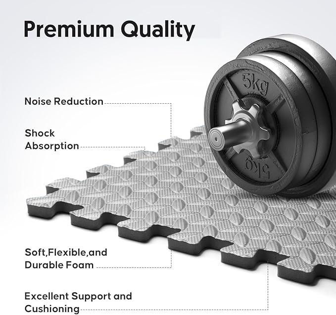 Home Gym Mat, Puzzle Exercise Mat, EVA Interlocking Foam Floor Tiles for Home Workout Equipment and Kids' Play Areas -, 24 in x 24 in x ½ in, Grey 36 Tiles