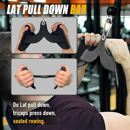 Home Gym Fitness Rowing T-bar V-bar Pulley Cable Machine Attachment, Bicep Curl Tricep Lat pulldown Bar Back Strength Training Handle Grips Lat Pull Down Bar for Seat Row Workout