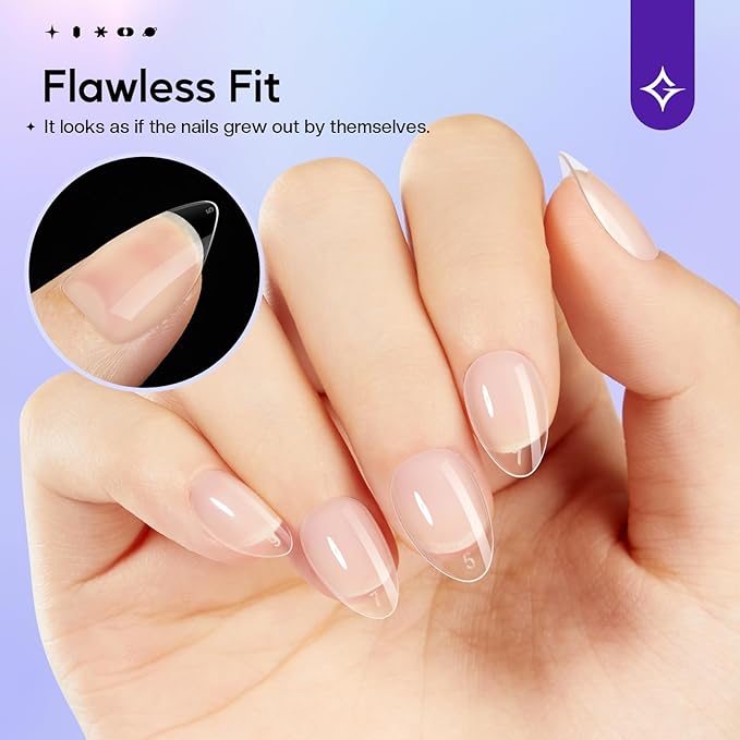 Short Gel Nails Kit: 312pcs Almond Clear Press on Nail Tips - Professional Acrylic Nail Extensions Full Cover Pre-Shaped Fake Nails for Salon DIY at Home with 12 Sizes