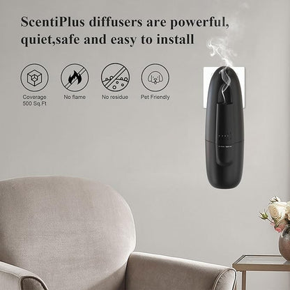 Plug in Waterless Aroma Diffuser for Essential Oils, 500 Sq. Ft, Portable Fragrance Diffuser, Cold-Air Diffusion Tech, Black