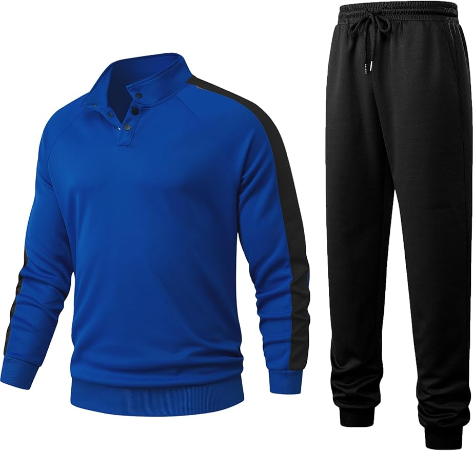 JMIERR Men's 2 Piece Casual Outfits Quarter Button Lightweight Sweatshirt Tracksuit & Joggers Sweatpants Sweatsuit Set