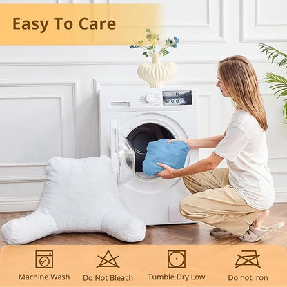Sasttie Reading Pillow, Velvet Back Pillow for Bed Sitting Up, Adult Back-Rest Support Cushion with Arms for Sit Up on Couch, Sofa, and Floor, Dorm Essentials, Reading Accessories, Blue