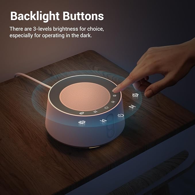 BGOVERSS White Noise Sound Machine with 20 Soothing Sounds, 10 Colors Night Light Sleep Machines Home Office Travel, 5 Timers and Memory Feature Sound Machine for Nursery Baby Kids Adults (White)