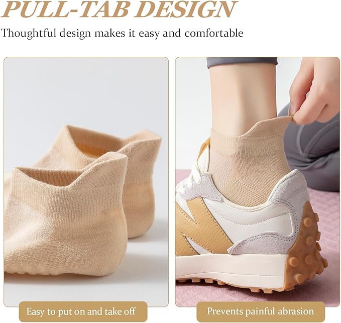 4 Pairs Grip Socks for Yoga, Non Slip Sticky Socks with Pull Tab and Mesh, For Barre and Daily Training Use