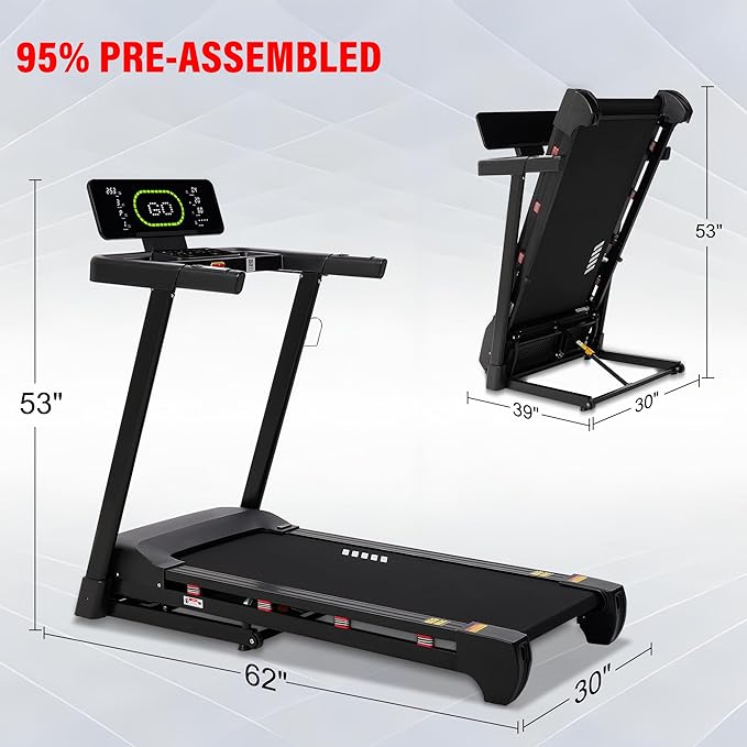 ECHANFIT Heavy Duty Treadmill for Home, 20% Auto Incline Treadmill 400 LB Capacity, 20" Wide Deck, 0.6-12 MPH, LED Display, Bluetooth Speaker, Foldable with App