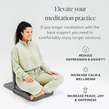 Mindful Modern Folding Pro Meditation Chair - Adjustable Meditation Seat with Back Support and Half Moon Buckwheat Meditation Cushion - Comfortable Mindfulness Living Room Floor Chair