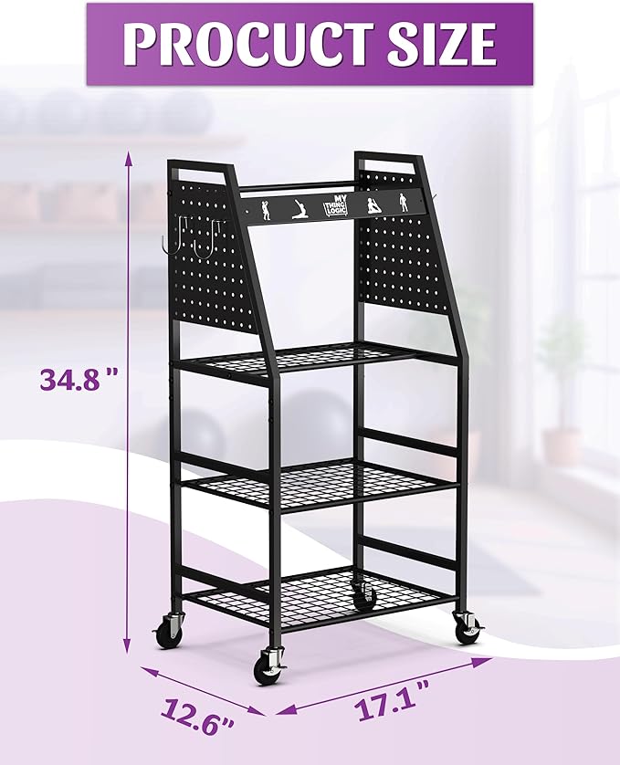 Mythinglogic Dumbbell Rack for Home Gym, Weight Rack for Dumbbells, Multifunctional Yoga Mat Holder for Barbell plates and Kettlebells, Home Gym Storage Rack with Casters