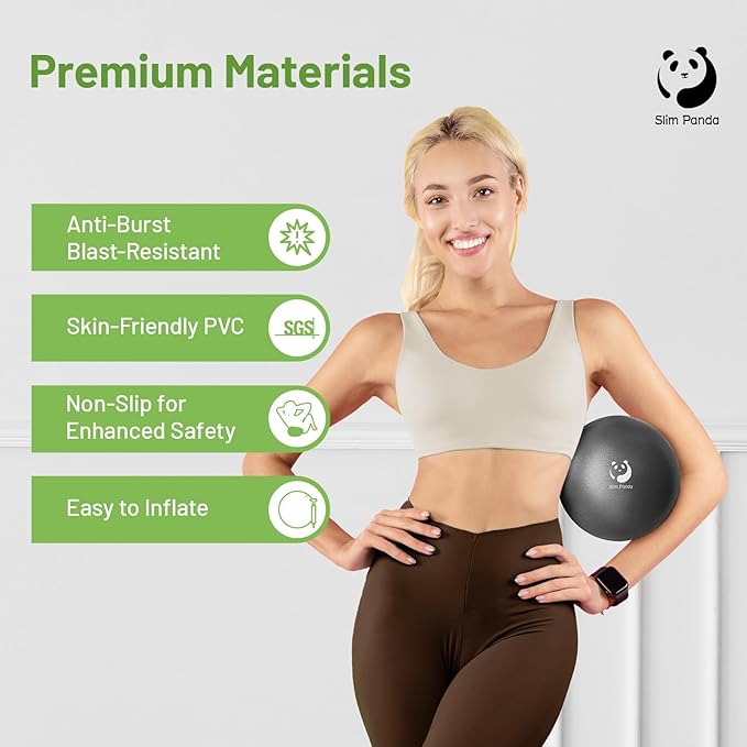 Slim Panda Pilates Ball, 9 Inch Small Exercise Ball, Anti Burst Mini Yoga Ball for Stability, Workout, Barre, Core Strength, Physical Therapy, Balance, Stretching