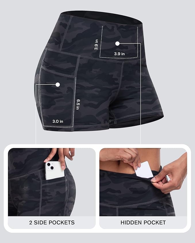 CHRLEISURE Womens Biker Yoga Shorts with Pockets: High Waisted Tummy Control Spandex Workout Athletic Gym Shorts 4 Packs