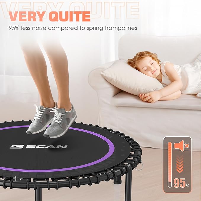 BCAN 450LBS/550LBS Foldable Mini Trampoline, 40"/48" Fitness Trampoline with Durable Bungees, Stable & Quiet Exercise Rebounder for Adults,Great Mini Trampoline for Indoor/Garden Workout - 2