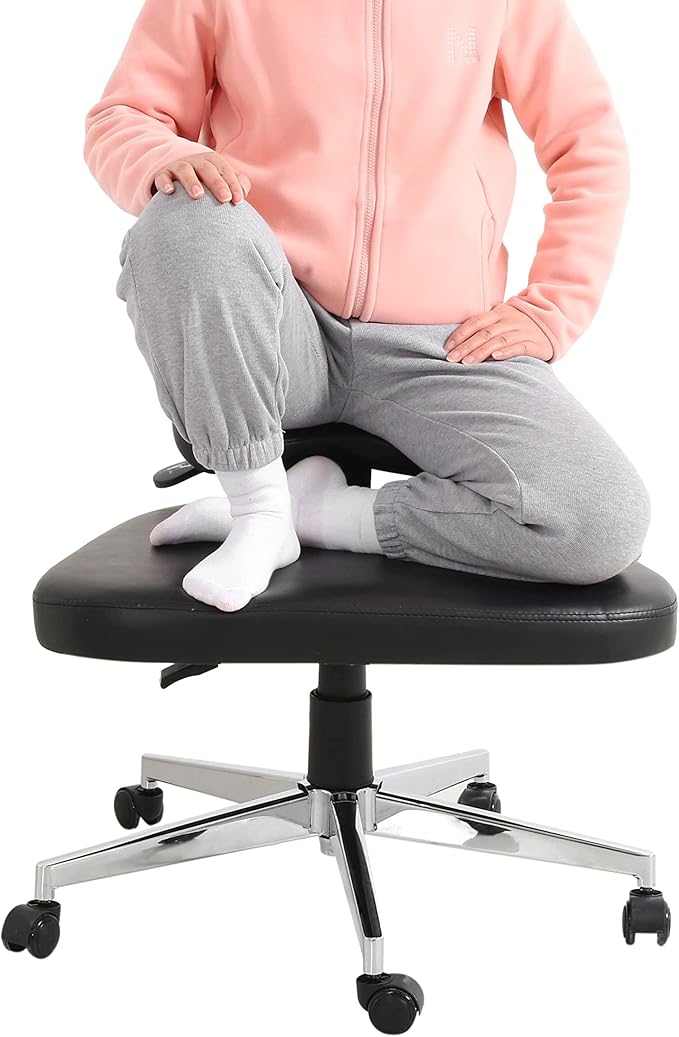 Meditation Chair for Adults Height Adjustable Tilt Angle, Ergonomic Kneeling Chair with Wheels, Criss Cross Legged Chair for Office and Home(Black)