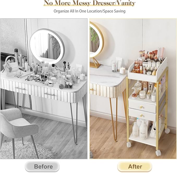 Makeup Organizer, Floor Skincare Organizers Make Up Organizers and Storage with Drawers, Vanity Organizer Cosmetics Display Cases Holder for Skin Care Nail Polish Perfume Gold