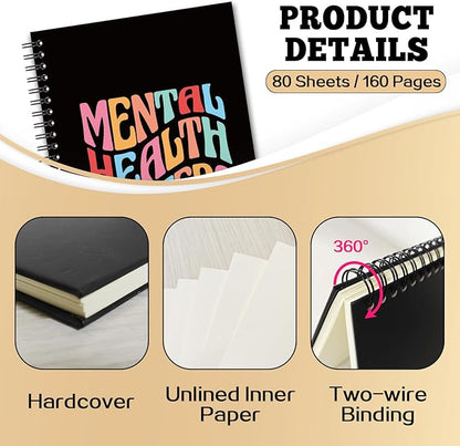 YAZMEEN Motivational Blank Spiral Notebook（160 Pages） Colorful Mental Health Matters Hardcover Sketchbook Mental Health Gifts Funny Notebook Gifts for Office Worker School Counselor Teacher Student