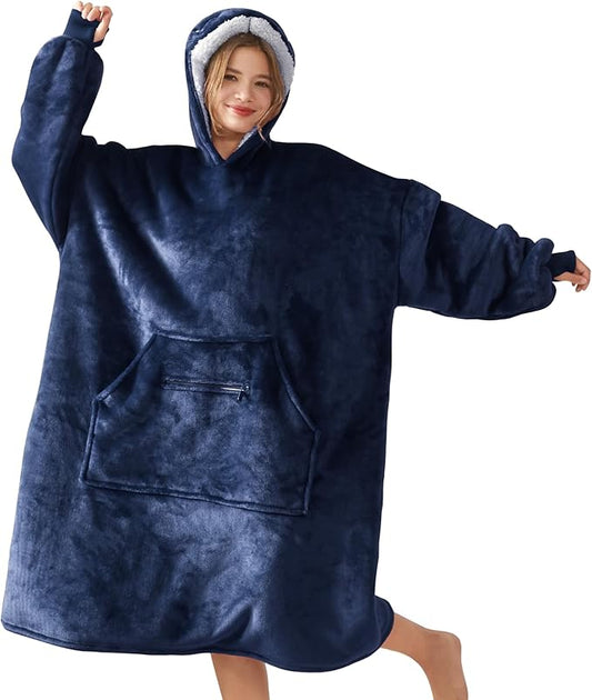 WDCOZY Wearable Blanket Hoodie Oversized Sherpa Fleece Hooded Sweatshirt with Adjustable Eye Mask Cozy For Adults Women Men