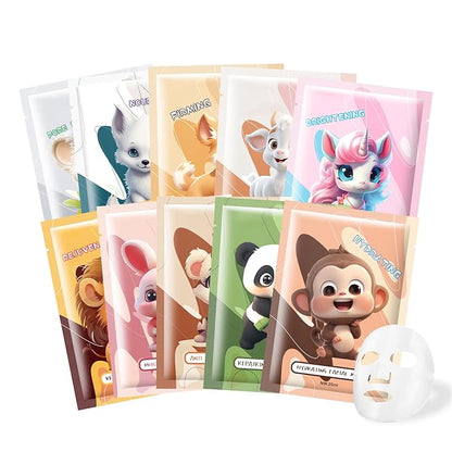 10PCS Animal Face Masks Skincare Face Masks Spa Masks - Natural Ingredients Moisturizing and Protecting Delicate Skin for Winter