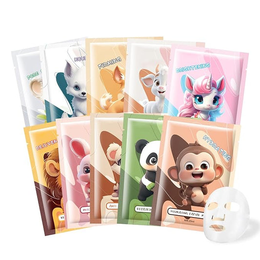 10PCS Animal Face Masks Skincare Face Masks Spa Masks - Natural Ingredients Moisturizing and Protecting Delicate Skin for Winter
