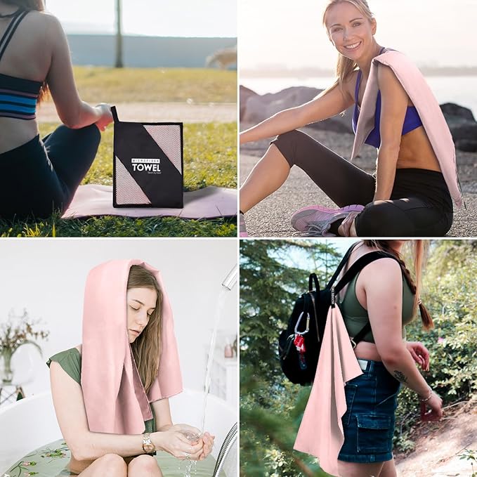Microfiber Travel Towel, Soft Lightweight Quick Dry Towel, Super Absorbent Compact Travel & Sports & Beach Towels for Camping, Backpack, Gym, Swimming, Yoga, Hiking (XS:12"×24" -Pink)
