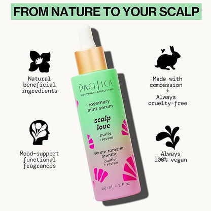 Pacifica Scalp Love Rosemary Mint Serum - Dry, Flaky, and Itchy Scalp Serum, Hydrating, Moisturizing, and Calming Treatment Formulated with Witch Hazel, Vegan and Cruelty-Free - 2 Fl Oz