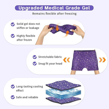 Migraine Relief Cap, Gel Cooling Eye Mask 2 Pack Set, Headache Relief with Hot/Cold Ice Cap, Instant Headache Relief, Reusable Ice Pack for Stress Relief Migraine Mask