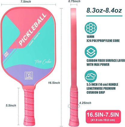 YC DGYCASI 16mm Pickleball Paddles Professional, USAPA Approved, T700 Carbon Fiber Pickleball Paddle Thermoformed, High Grit & Spin, 5.5” Elongated Handle, Handle Girth 4.25”, 8.3oz, with Cover Case