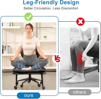 Cross Legged Office Chair, Ergonomic Cloud Criss Cross Desk Chair, Meditation Chair with Wheels, Height Adjustable Seat for ADHD, Wide Kneeling Chair with Back Support