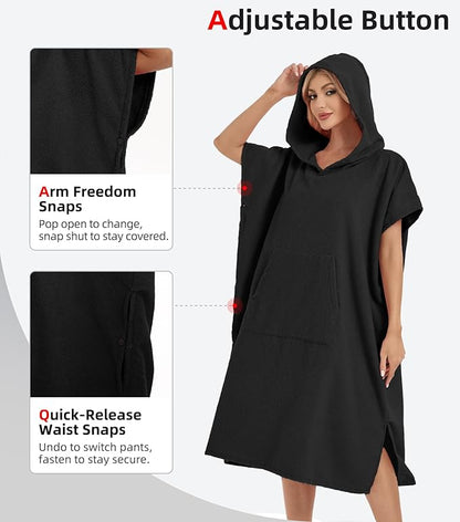 Abahub Surf Poncho Men & Women Towel Poncho Adult with Hood, Thick Quick Dry Changing Poncho Towel, Microfiber Wearable Cover Up for Surfing Beach Swim - Absorbent Changing Towel L (Black)