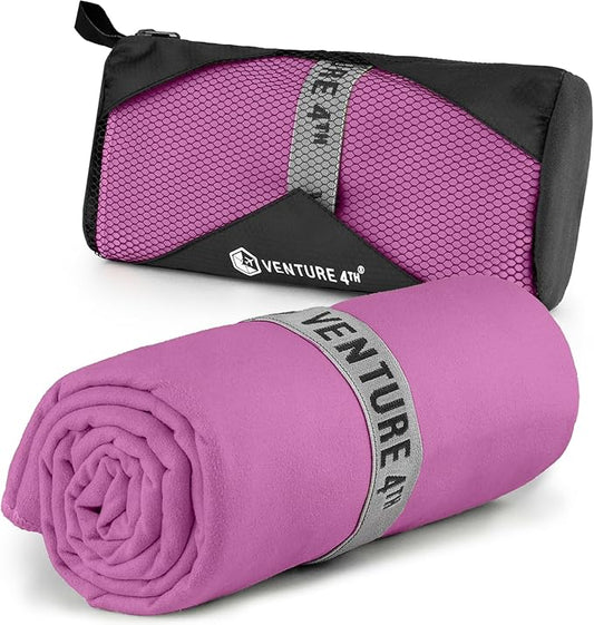 VENTURE 4TH Quick Dry Towel. Microfiber Travel Towel Ideal for Camping, Hiking, Backpacking, Gym. Lightweight & Fast Drying Travel Towels for Body. Compact & Easy to Pack - Purple Large