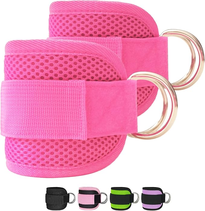 Fitness Ankle Straps for Cable Machines, 2 Pack Comfortable Adjustable Padded Ankle Wrist Cuffs, Kickback Glute Workouts for Men Women, D-Ring Leg Straps with Neoprene Padding
