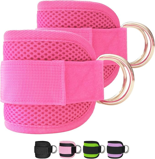 Fitness Ankle Straps for Cable Machines, 2 Pack Comfortable Adjustable Padded Ankle Wrist Cuffs, Kickback Glute Workouts for Men Women, D-Ring Leg Straps with Neoprene Padding
