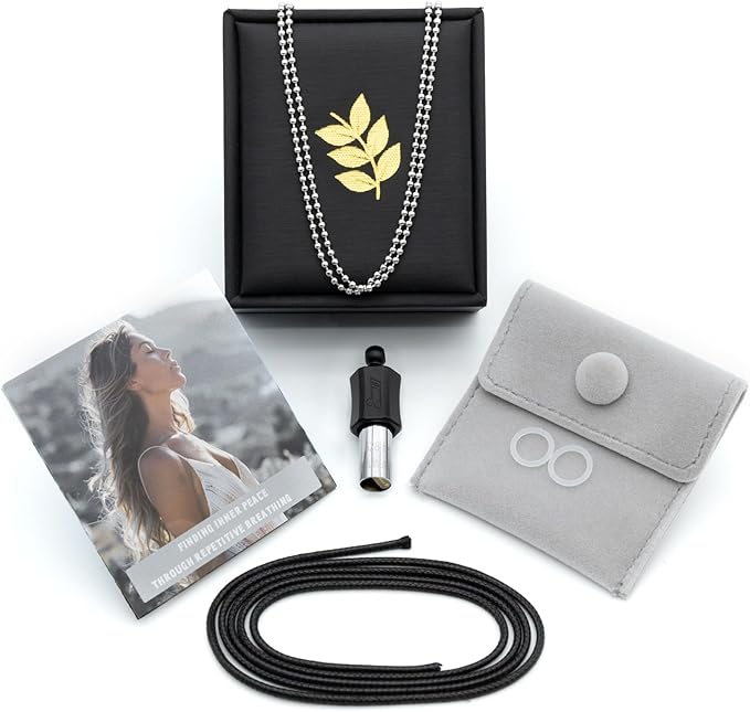 528Hz Breathing Meditation Necklace - Anxiety Relief Whistle, Stress Reduction & Mindfulness Tool for Focus, Calm Breathing - Black Bass Clef Whistle