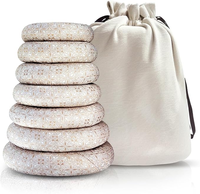 7 Pcs Singing Bowl Cushion Set for 6-12" Tibetan Singing Bowls, Handmade Silk Brocade Round Cushion Pillow for Meditation Sound Healing and Crystal Sound Bowls Accessories(Silver)