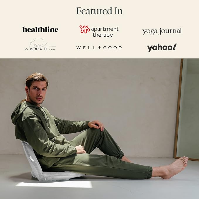 Mindful Modern Meditation Chair | Adjustable Floor Chair with Back Support | Padded Floor Seat for Posture Support and Comfort | Portable Folds Flat for Storage | Indoor/Outdoor Use | Classic White