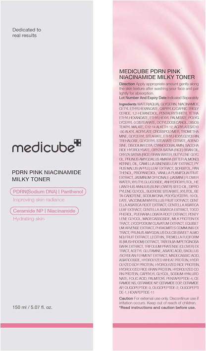 medicube PDRN Pink Niacinamide Milky Toner for Hydrating, Moisturizing, Soothing, Ceramide, Peptide, Glass Glow Skin, Korean Skincare | 150ml 5.07 fl. Oz.