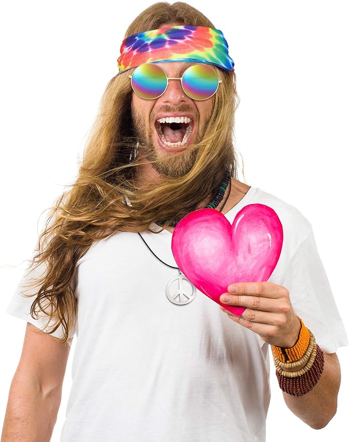 Norme 3 Pcs Hippie Costume Accessories 70s Peace Sign Necklace Tie Dye Hippie Headband Sunglasses Halloween Party Decor