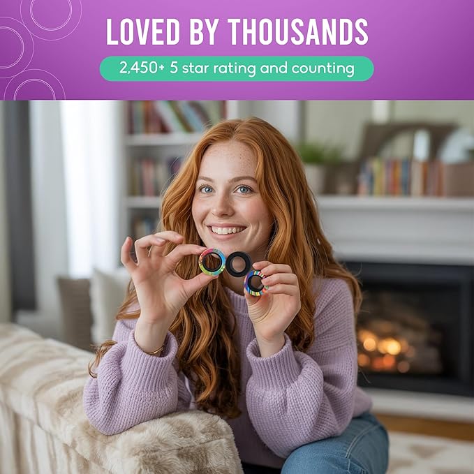 BUNMO Magnetic Fidget Rings - Fidget Toys Adults - Magnetic Rings - Endless Hours of Fun - Spin, Connect & Play - Engaging Toy for Boys & Girls - Great Teen Gift - Various