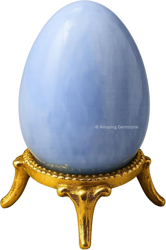 Amazing Gemstone Blue Calcite Crystal Yoni Egg, 2 Inches - Premium Crystals and Healing Stones Yoni Egg for Pelvic Floor Health, Natural Healing Crystal Eggs for Meditation and Stress Relief