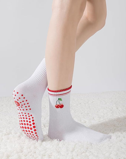 Yawlsow Pilates Grip Socks for Women Yoga Grippy Socks Cute Barre Non Skid Athletic Crew Sticky Sock Workout Hospital