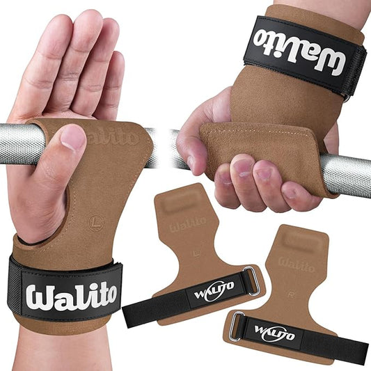 WALITO Weight Lifting Wrist Straps (Pair),Double Layer Leather Grips for Deadlift,Powerlifting and Gym Workouts, Adjustable Neoprene Padded Wrist Wraps - Men/Women, Heavy Duty Support