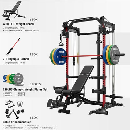 Mikolo Power Cage, 2000LB Power Rack with Independent Dual Pulley System, Multi-Function Home Gym Workout Machine for Cable Crossover