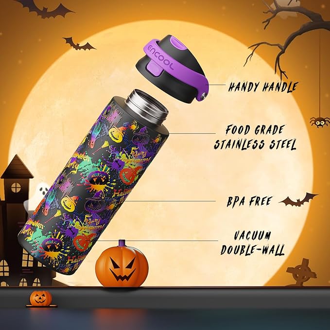 Halloween Gothic Water Bottle with Straw, Stainless Steel Insulated Water Bottle,Leak Proof, One-Touch Flip Lid, BPA Free, Holiday Gifts For Women Men, 32oz, Ghost Party