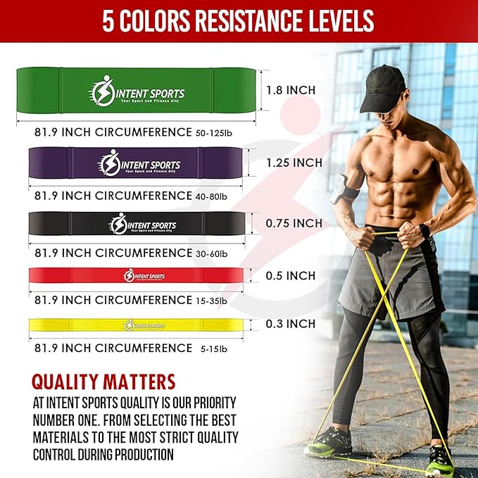 INTENT SPORTS Pull Up Assist Bands – Assistance and Resistance Bands for Pull-Up, Fitness, Body Stretching, Mobility Work, Weightlifting, Heavy Duty - Single/Set – Exercise Videos - eBook!