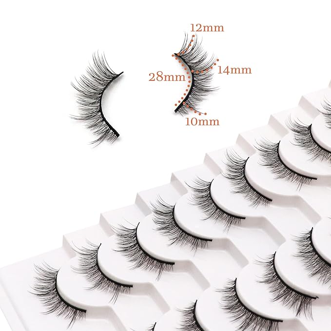 Losha Manga Lashes Fluffy Faux Mink Lashes Natural Look 10 Pairs Asian False Eyelashes Pack Look Like Individual Clusters (8D39)